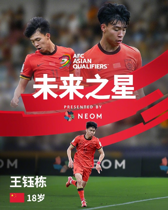 亞洲杯官方社媒發(fā)布王鈺棟個人海報：青年軍的旗幟，飄揚在前哨