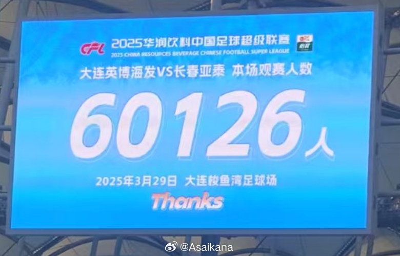 中超歷史第二！英博首個(gè)中超主場觀眾60126名 僅次2012年南京奧體